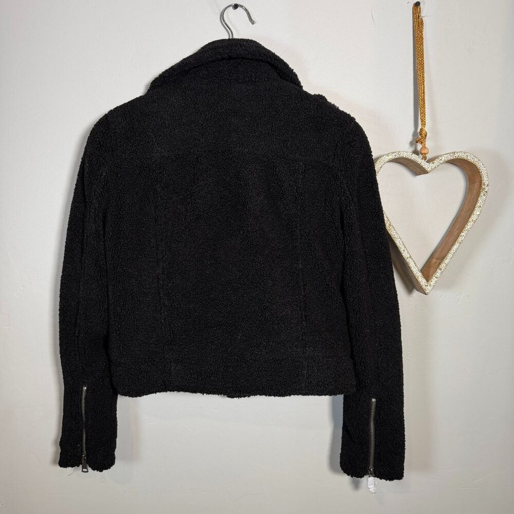 Max Studio Womens Utilitarian Moto Cropped Plush Faux Shearling Jacket XS Black - Picture 8 of 11